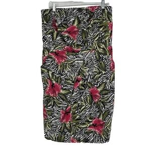 Torrid Zebra Print Floral Strapless Dress Hibiscus Flower Black Pink Pockets 14